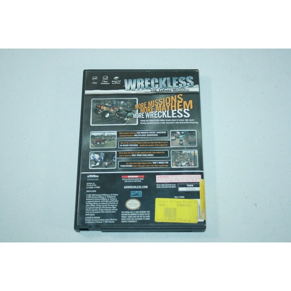 Wreckless: The Yakuzo Missions‎ Nintendo GameCube 2002 No Manual TESTED WORKING